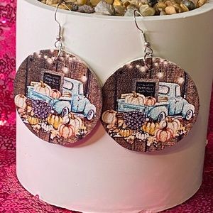 Fall earrings with pumpkins and truck